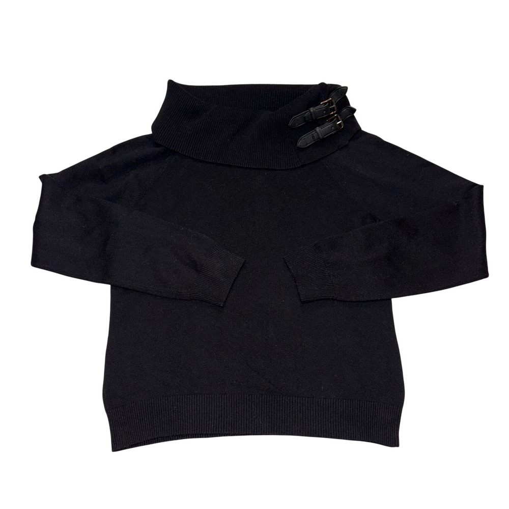Perse by Carlisle Black Cowl Neck Sweater Buckle Silk Cashmere blend‎ Women's M